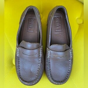 Zara Brown Leather Loafers Slip-On Classic